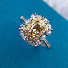 Load image into Gallery viewer, 1 Carat Radiant Cut Moissanite Ring Two-tone Double Halo Certified VVS Yellow