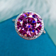 Load image into Gallery viewer, 5 Carat Pink Round Cut Thin Band Floating Halo French Pave VVS Moissanite Ring