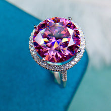 Load image into Gallery viewer, 5 Carat Pink Round Cut Thin Band Floating Halo French Pave VVS Moissanite Ring