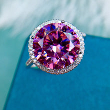 Load image into Gallery viewer, 5 Carat Pink Round Cut Thin Band Floating Halo French Pave VVS Moissanite Ring