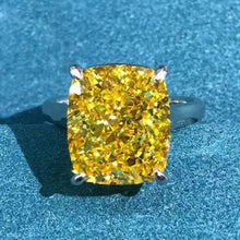 Load image into Gallery viewer, 12 Carat Cushion Moissanite Ring Vivid Yellow VVS 4 Claw Cathedral Basket Solitaire