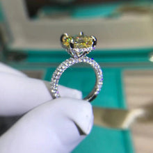 Load image into Gallery viewer, 5 Carat Radiant Moissanite Ring Vivid Yellow VVS Hidden Halo Bead-set Pave