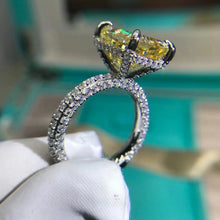 Load image into Gallery viewer, 5 Carat Radiant Moissanite Ring Vivid Yellow VVS Hidden Halo Bead-set Pave