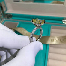 Load image into Gallery viewer, 5 Carat Radiant Moissanite Ring Vivid Yellow VVS Hidden Halo Bead-set Pave