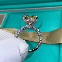 Load image into Gallery viewer, 5 Carat Radiant Moissanite Ring Vivid Yellow VVS Hidden Halo Bead-set Pave