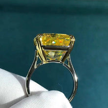 Load image into Gallery viewer, 15 Carat Radiant Moissanite Ring Vivid Yellow VVS Double Claw Solitaire Cathedral