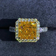 Load image into Gallery viewer, 2 Carat Square Radiant Cut Moissanite Ring Vivid Yellow VVS Halo French Pave