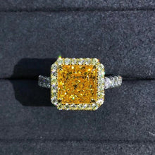 Load image into Gallery viewer, 2 Carat Square Radiant Cut Moissanite Ring Vivid Yellow VVS Halo French Pave