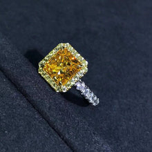 Load image into Gallery viewer, 2 Carat Square Radiant Cut Moissanite Ring Vivid Yellow VVS Halo French Pave