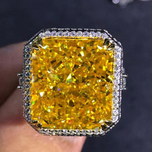 Load image into Gallery viewer, 15 Carat Radiant Cut Moissanite Ring Deep Yellow VVS Double Edge Halo Filigree Pave
