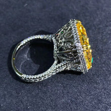 Load image into Gallery viewer, 15 Carat Radiant Cut Moissanite Ring Deep Yellow VVS Double Edge Halo Filigree Pave