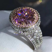 Load image into Gallery viewer, 4 Carat Pink Round Cut Triple Halo Filigree Bead-set Split Shank VVS Moissanite Ring
