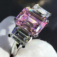 Load image into Gallery viewer, 5 Carat Emerald Cut Moissanite Ring Vivid Yellow VVS Three stone Plain Shank