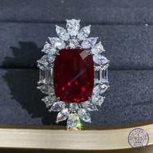 Load image into Gallery viewer, BIG 10 Carat VVS Cushion cut Red Lab Ruby Double Halo Ring