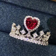 Load image into Gallery viewer, 1 Carat Red Heart Cut Halo Bead-set Crown VVS Lab Ruby Ring