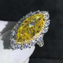 Load image into Gallery viewer, 10 Carat Crushed Ice Marquise Moissanite Ring Vivid Yellow VVS Two-tone Double Halo