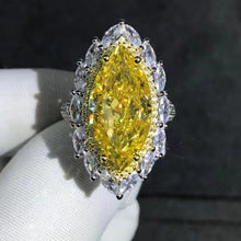 Load image into Gallery viewer, 10 Carat Crushed Ice Marquise Moissanite Ring Vivid Yellow VVS Two-tone Double Halo