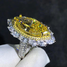 Load image into Gallery viewer, 10 Carat Crushed Ice Marquise Moissanite Ring Vivid Yellow VVS Two-tone Double Halo