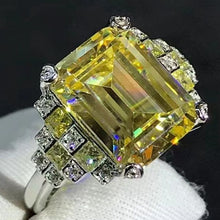 Load image into Gallery viewer, 5 Carat Emerald Cut Moissanite Ring Vivid Yellow VVS Side stone Plain Shank