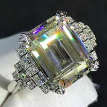 Load image into Gallery viewer, 5 Carat Emerald Cut Moissanite Ring Vivid Yellow VVS Side stone Plain Shank