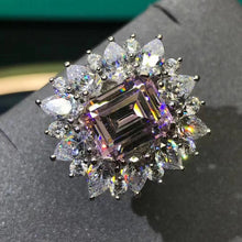 Load image into Gallery viewer, 5 Carat Emerald Cut Moissanite Ring Vivid Yellow VVS Starburst Halo