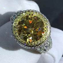 Load image into Gallery viewer, 4 Carat Yellow Round Cut Triple Halo Filigree Bead-set Split Shank VVS Moissainte Ring