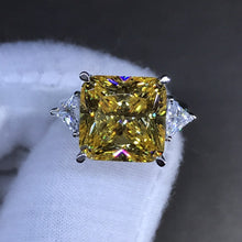Load image into Gallery viewer, 6 Carat Square Radiant Cut Moissanite Ring Vivid Yellow VVS 4 Claw Three Stone Basket