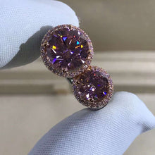 Load image into Gallery viewer, 5 Carat Pink Round Cut Two Stones Double Floating Halo VVS Moissanite Ring