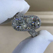 Load image into Gallery viewer, 3 Carat Pear Cut Moissanite Ring Vivid Yellow VVS Two Stone Halo Bead-set Two-tone