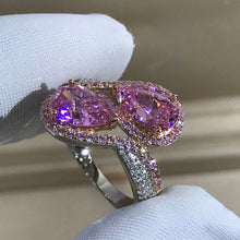 Load image into Gallery viewer, 3 Carat Pear Cut Moissanite Ring Vivid Yellow VVS Two Stone Halo Bead-set Two-tone