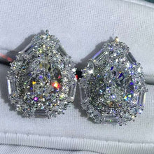 Load image into Gallery viewer, 4+4 CTW K-M Colorless Pear Cut Double Halo Moissanite Stud Earrings