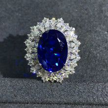 Load image into Gallery viewer, 10 Carat Oval Cut Lab Grown Sapphire Snowflake Halo Ring