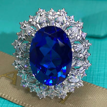 Load image into Gallery viewer, 10 Carat Oval Cut Lab Grown Sapphire Snowflake Halo Ring