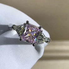 Load image into Gallery viewer, 1 Carat Radiant Cut Moissanite Ring Vivid Yellow VVS Three Stone Cathedral