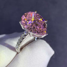 Load image into Gallery viewer, 6 Carat Pink Pear Cut Moissanite 5 Claw Basket French Pave VVS Ring