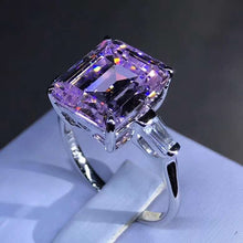 Load image into Gallery viewer, 5 Carat Pink Emerald Cut Three Stone Basket VVS Moissanite Ring