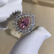 Load image into Gallery viewer, 1 Carat Pink Pear Cut Double Halo Starburst Bead-set Moissanite Ring