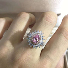 Load image into Gallery viewer, 1 Carat Pink Pear Cut Double Halo Starburst Bead-set Moissanite Ring