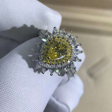 Load image into Gallery viewer, 1 Carat Pear Cut Moissanite Ring Vivid Yellow VVS Double Halo Starburst Bead-set