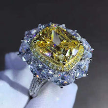 Load image into Gallery viewer, 5 Carat Cushion Cut Moissanite Ring Deep Yellow VVS Two-tone Double Halo Pave