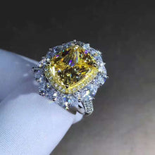 Load image into Gallery viewer, 5 Carat Cushion Cut Moissanite Ring Deep Yellow VVS Two-tone Double Halo Pave
