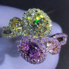 Load image into Gallery viewer, 1 Carat Pink Oval Cut Bypass Bead-set Floating Halo Twisted Pave VVS Moissanite Ring