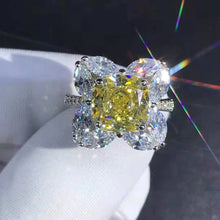 Load image into Gallery viewer, 5 Carat Cushion Marquise Moissanite Ring Vivid Yellow VVS 9 Stone Flower Halo Bead-set