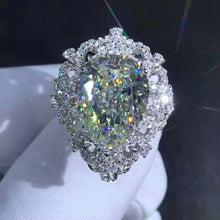 Load image into Gallery viewer, 10 Carat Pear Cut Moissanite Ring Vivid Yellow VVS Filigree Halo Bead-set Cathedral