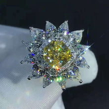 Load image into Gallery viewer, 2 Carat Cushion Cut Moissanite Ring Vivid Yellow VVS 13 Stone Double Halo Starburst