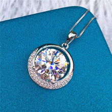 Load image into Gallery viewer, 5 Carat D Color Round Cut Crescent Moon Halo Pendant VVS Moissanite Necklace