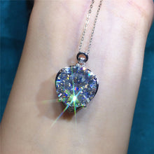 Load image into Gallery viewer, 10 Carat D Color Round Cut Solitaire Subtle Heart Halo VVS Moissanite Necklace