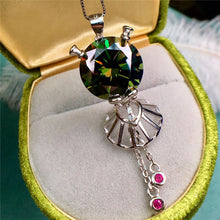 Load image into Gallery viewer, 13 Carat Green Round Cut Solitaire Certified VVS Moissanite Necklace