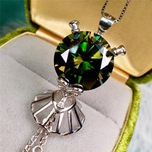 Load image into Gallery viewer, 13 Carat Green Round Cut Solitaire Certified VVS Moissanite Necklace