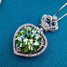 Load image into Gallery viewer, 13 Carat Green Round Cut Heart Double Halo Princess Crown VVS Moissanite Necklace